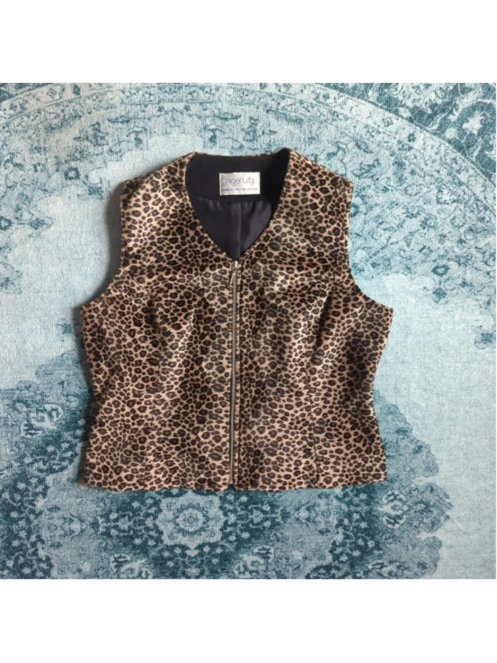 Vintage Ingenuity Leopard Print Sleeveless Zip Vest Made in Canada Size 14/ L - Picture 13 of 14